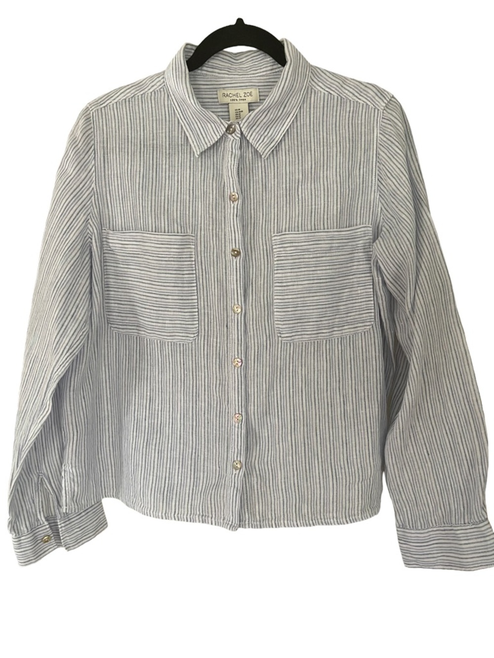 Rachel Zoe White and Blue Striped Button-Down Shirt